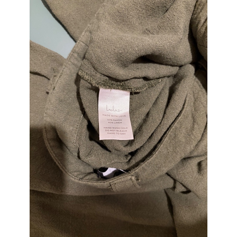 Lulus Olive Green High Waisted Wide Leg Pleated Linen Blend Trousers Small - Picture 7 of 7